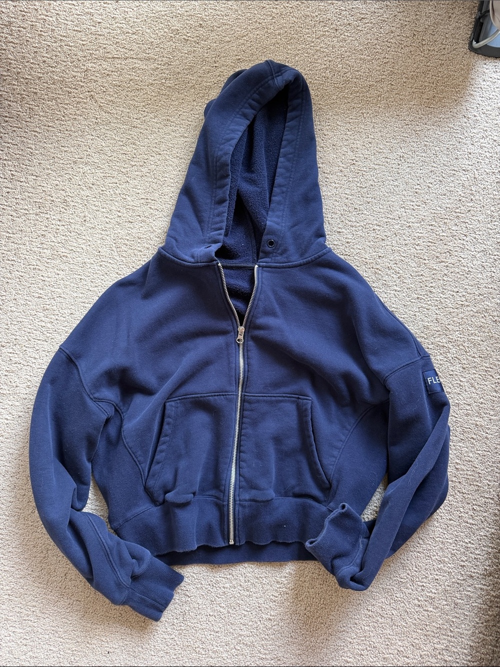 Fleo Navy Full-Zip Hooded Bomber Jacket